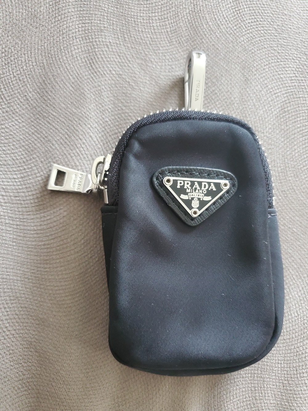 Prada Authentic  Black Nylon Key Pouch with Silver Hardware Womens